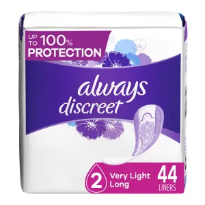 Always Discreet Postpartum Incontinence Liners, Very Light Absorb, Long Length, 44 Ct