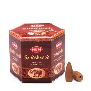 Hem Sandalwood Backflow Brown Incense Cones | Long Lasting Aroma Incense for Positivity, Stress Relief, Air Purifier & Cleansing | Gift Set - Pack of 40 Cones