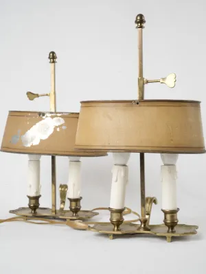 Pair of brass 2-light bouillotte / adjustable desk lamps 15"